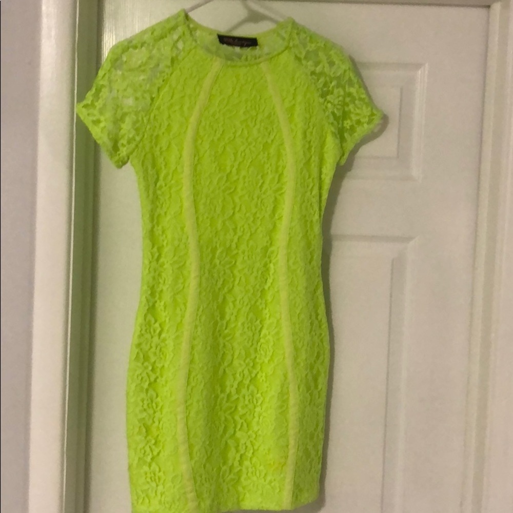 House of CB Alice Neon Green Lace Dress